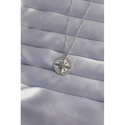 316L �elik Zincir G�m�� Renk Zirkon Ta�l� Kutup Y�ld�z� Kolye