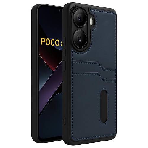 Poco X7 Pro K�l�f Sara Kartvizitli Deri K�l�f - Lacivert