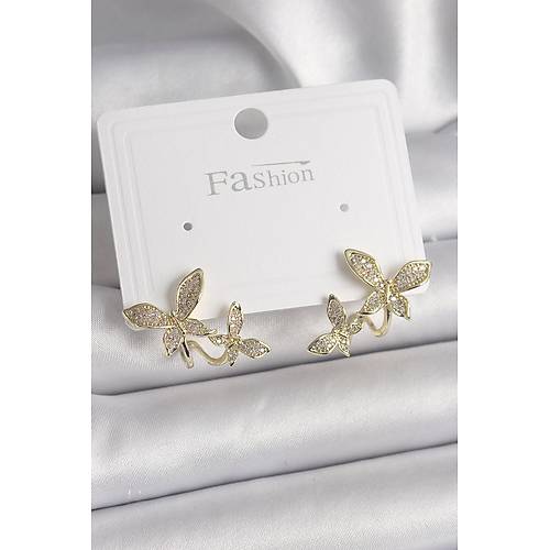 Pirin� Gold Renk Zirkon Ta�l� Kelebek Model Kad�n K�pe