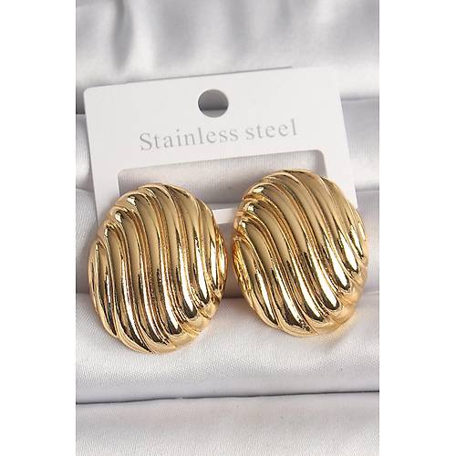 Pirin� Gold Renk ��lemeli Oval Model Kad�n K�pe