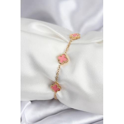 316L �elik Gold Renk Pembe Baby Boy Yonca Kad�n Bileklik