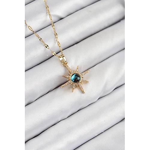316L �elik Zirkon Ta�l� Kutup Y�ld�z� Model Gold Renk Kad�n Kolye