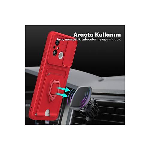 Redmi 12C K�l�f Zuma Kartvizitli Y�z�kl� Silikon - K�rm�z�