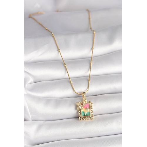 316L �elik Gold Renk Renkli Zirkon Ta�l� Kelebek ��lemeli Portre Model Kad�n Kolye