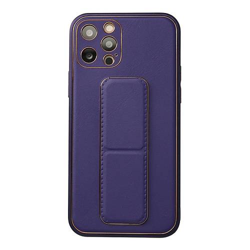 iPhone 12 Pro K�l�f Coco Deri Standl� Kapak - Mor