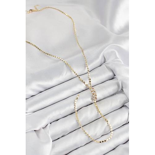 Pirin� Zirkon Ta�l� Ezme Zincirli Model Gold Renk Y Kolye
