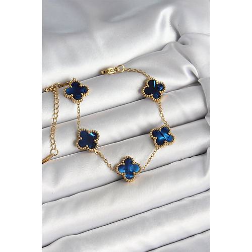 316L �elik Sedefli Lacivert Gold Renk Yonca Kad�n Bileklik