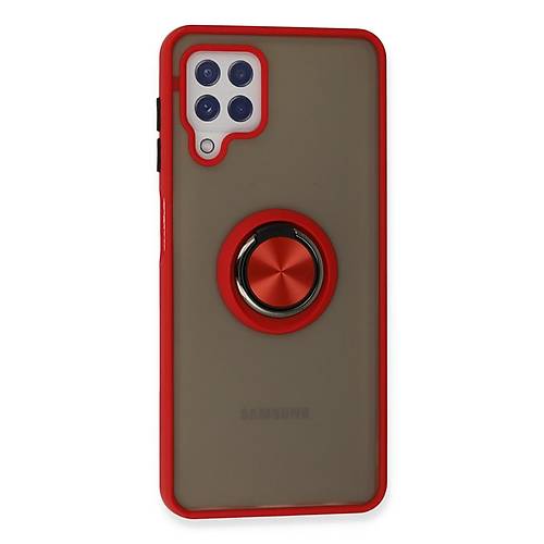 Galaxy A22 K�l�f Montreal Y�z�kl� Silikon Kapak - K�rm�z�