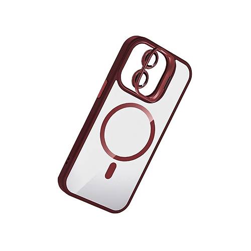 iPhone 11 Remim Lensli Magsafe Standl� Kapak - Bordo