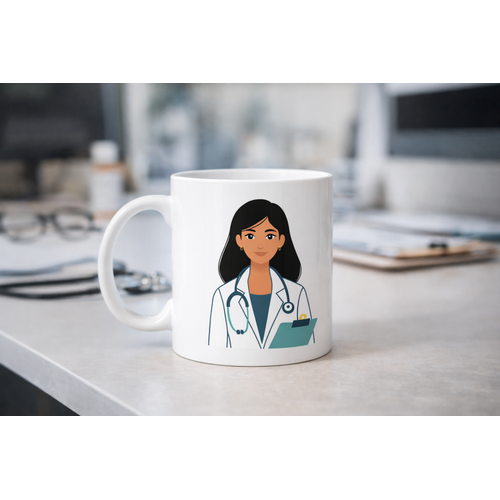Kad�n Doktor Tasar�ml� Porselen Kupa MODEL 169 � Doktor ve Sa�l�k �al��an� Temal� Kahve Kupas� � Doktora Anlaml� Hediye
