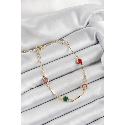 Pirin� Asorti Model Gold Renk Zirkon Ta�l� Kad�n Bileklik
