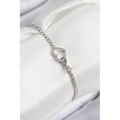 Pirin� Zirkon Ta�l� Sonsuzluk Kalp Model G�m�� Renk Kad�n Bileklik