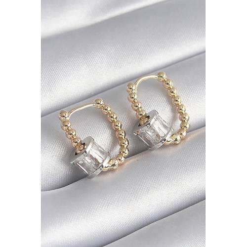 Pirin� Gold Renk Top Model G�m�� Renk Zirkon Ta�l� Kad�n K�pe