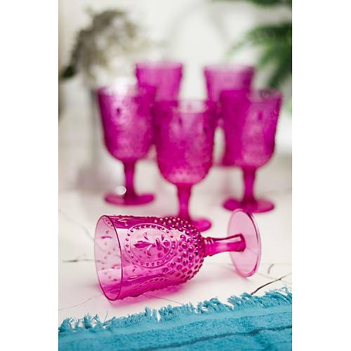 Akrilik Pembe 6'l� Kadeh & Su Me�rubat Kahve Yan� Barda�� 450 ml ( Cam De�ildir )