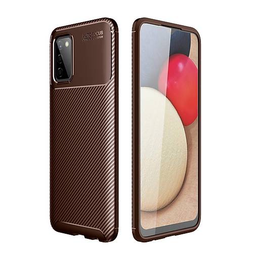 Galaxy A02S K�l�f Auto Focus Karbon Kapak - Kahverengi
