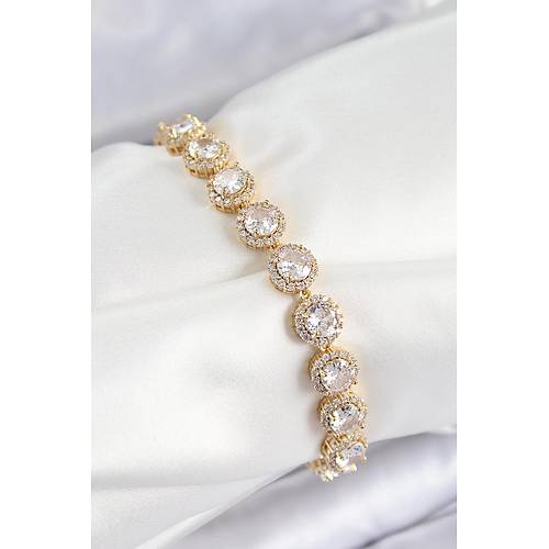 Pirin� Zirkon Ta�l� Daire Baget Model Gold Renk VIP Seri Kad�n Bileklik