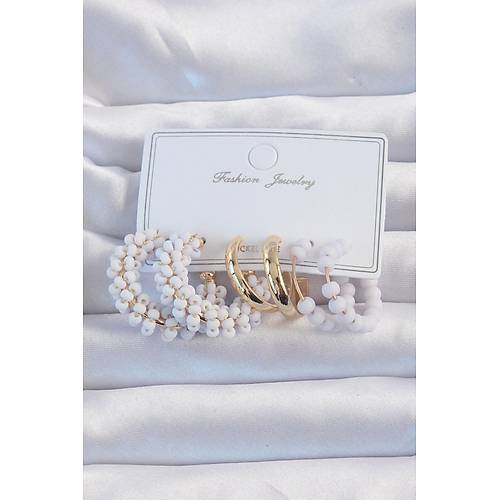 Gold Renk Lila Boncuklu Halka K�pe Seti