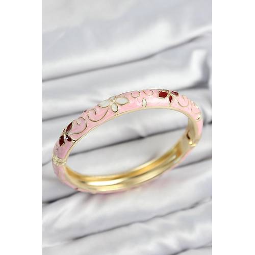 Mineli Pirin� Pembe �i�ek Motifli Gold Kad�n Kelep�e