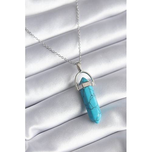 316L �elik G�m�� Renk Mavi Ta�l� Model Kad�n Kolye