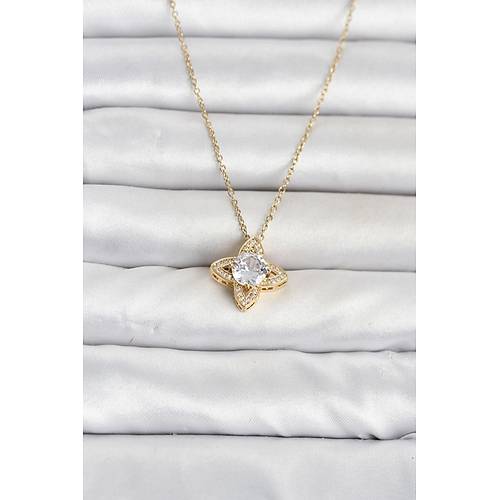 316L �elik Zincir Gold Renk Yonca Model Kad�n Kolye