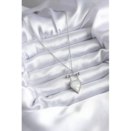 316L �elik G�m�� Renk Zirkon Ta� Detay Kad�n Kolye