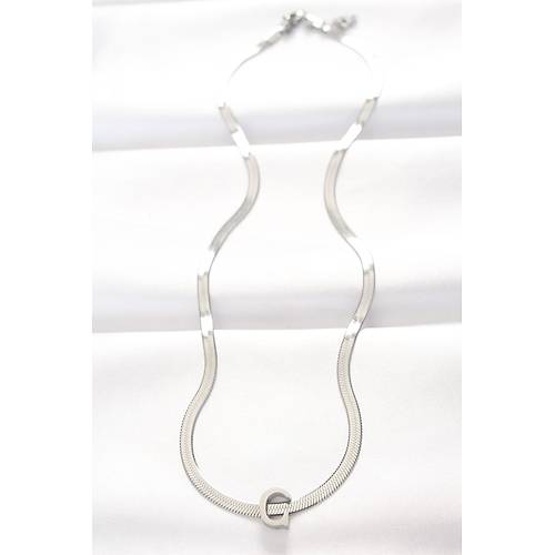 316L �elik C Harfli Silver Renk �talyan Zincirli Kolye