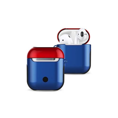 Airpods 2 (2.nesil) 3in1 K�l�f - Lacivert-K�rm�z�