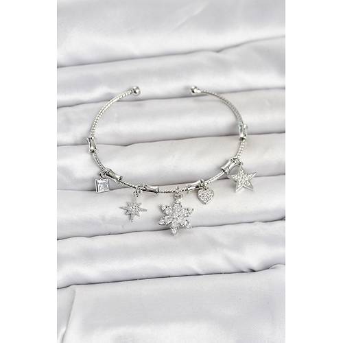 Pirin� G�m�� Renk Lotus Detay Charml� Kad�n Bileklik