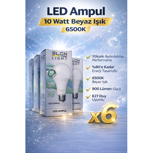 LED Ampul 10 Watt Beyaz I��k 6500K Y�ksek Ayd�nlatma E27 Duy Enerji Tasarruflu 6 Adet