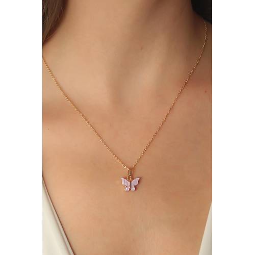 Gold Lila Renk Kelebek Fig�r Kad�n Kolye