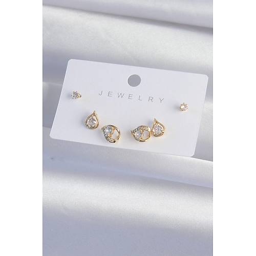 Pirin� Gold Renk Zirkon Ta�l� Damla Model K�pe Seti