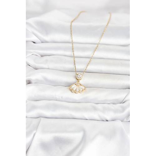316L �elik Zincir Gold Renk Yelpaze Model Kad�n Kolye