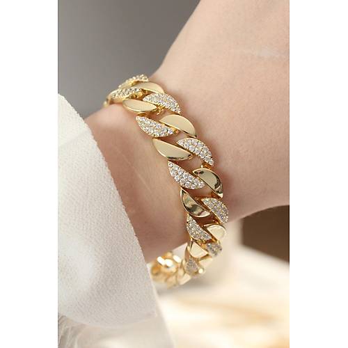 Vip Seri Pirin� Zirkon Ta�l� Gold Renk Gurmet Bileklik