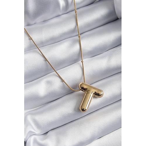 316L �elik Gold Renk Bubble "T" Harf Model Kad�n Kolye