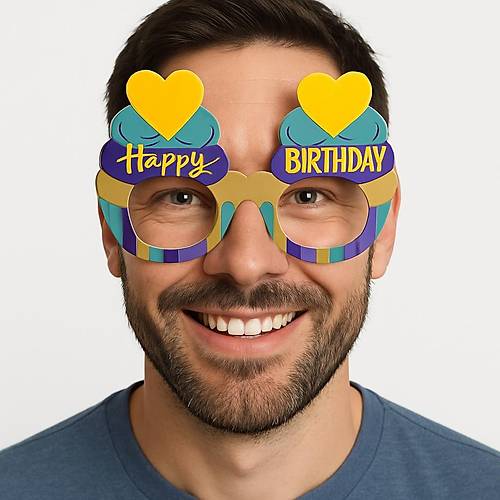Cupcake Temal� Do�um G�n� Renkli Karton Happy Birthday G�zl��� 6 Adet