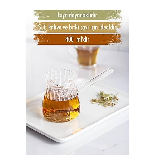Is�ya Dayan�kl� Ocakta Kullanmaya Uygun L�ks Borosilikat Cam Cezve 400 Ml