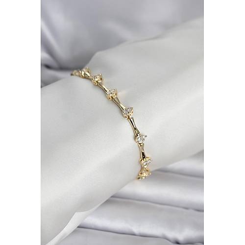 Pirin� Gold Renk Damla Model Zirkon Ta�l� Kad�n Bileklik