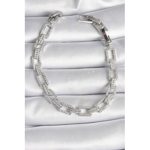 Pirin� G�m�� Renk Zirkon Ta�l� Zincir Model VIP Seri Kad�n Bileklik