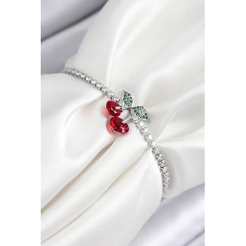 Pirin� Zirkon Ta�l� Kiraz Model G�m�� Renk Asans�rl� Kad�n Bileklik