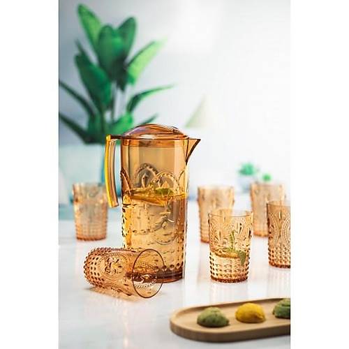 Akrilik Bal S�rahi 2,3 lt Ve 6'l� Su Me�rubat Kahve Yan� Barda�� 400 ml Seti