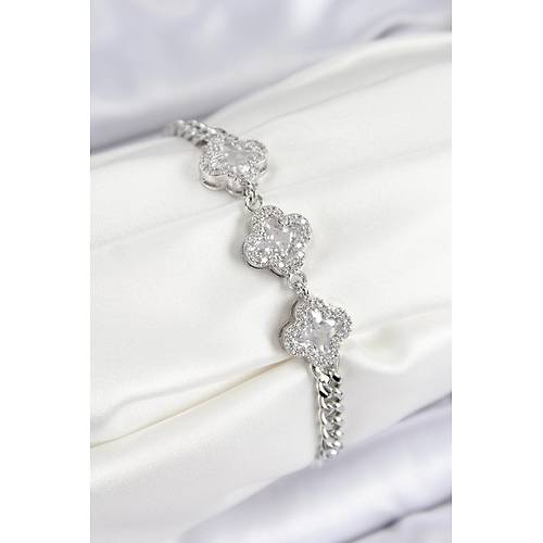 Pirin� Zirkon Ta�l� Yonca Model G�m�� Renk Kad�n Bileklik