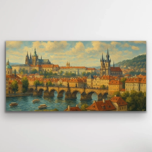 Prag �ehir Manzaras� Kanvas Tablo 60x120cm