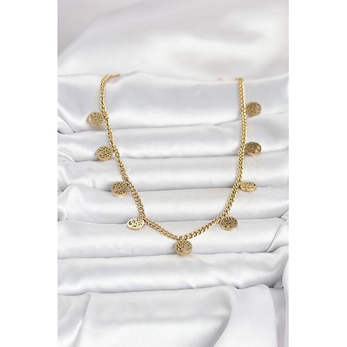 316L �elik Gold Renk Ya�am A�ac� Model Kad�n Kolye