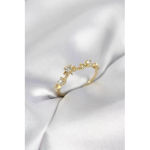 Gold Renk Gece Temal� Zirkon Ta�l� Kad�n Y�z�k