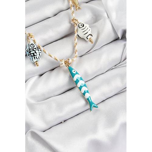 Seramik Motifli Bal�k Fig�rl� Model Krem �p Kad�n Kolye