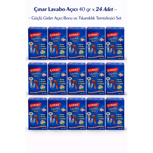 ��nar Lavabo A��c� 40 gr x 24 Adet � Profesyonel G��l� Gider A��c� T�kan�kl�k Temizleyici Set