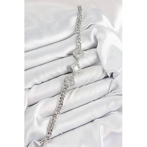 Pirin� Zirkon Ta�l� Yonca Model G�m�� Renk Kad�n Bileklik