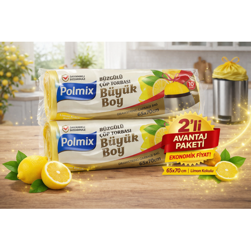 Polmix Limon Kokulu B�zg�l� B�y�k Boy ��p Torbas� 65x70 cm 10'lu 2 Paket Dayan�kl� S�zd�rmaz ��p Po�eti