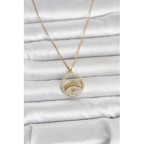 316L �elik Gold Renk Zirkon Ta�l� G�z Model Kad�n Kolye