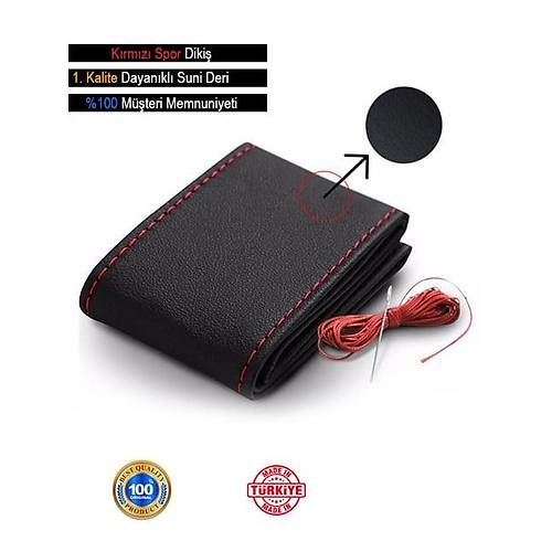 Direksiyon K�l�f� Deri Dikme Eval� Model Siyah K�rm�z� 38-40 cm